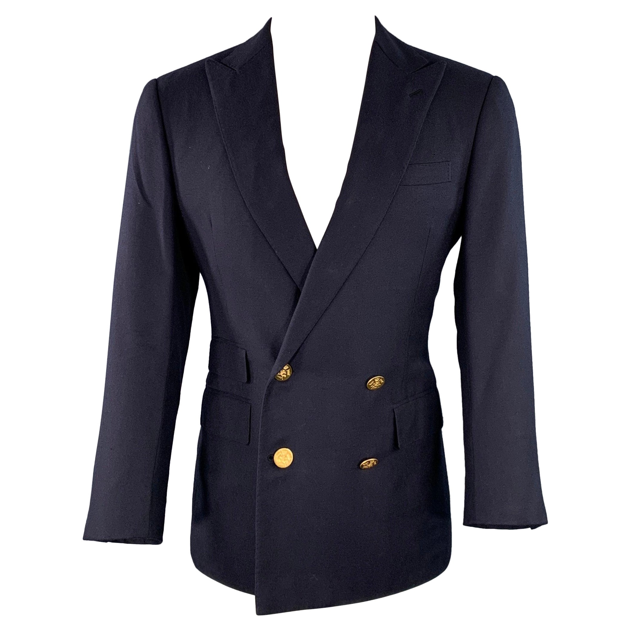RALPH LAUREN Size 38 Regular Navy Cashmere Double Breasted Sport Coat For Sale
