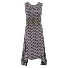 MARNI Size 0 Blue Multi Color Silk Floral Sleeveless Midi Dress