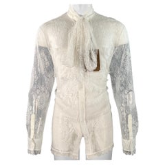 BURBERRY Taille M Chemise à manches longues avec nœud en dentelle blanche et en mélange de viscose