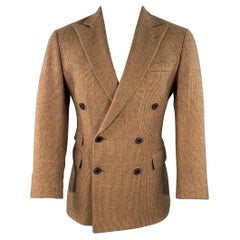 RALPH LAUREN Size 38 Regular Tan Brown Houndstooth Cashmere Peak Lapel Double Breasted Sport Coat