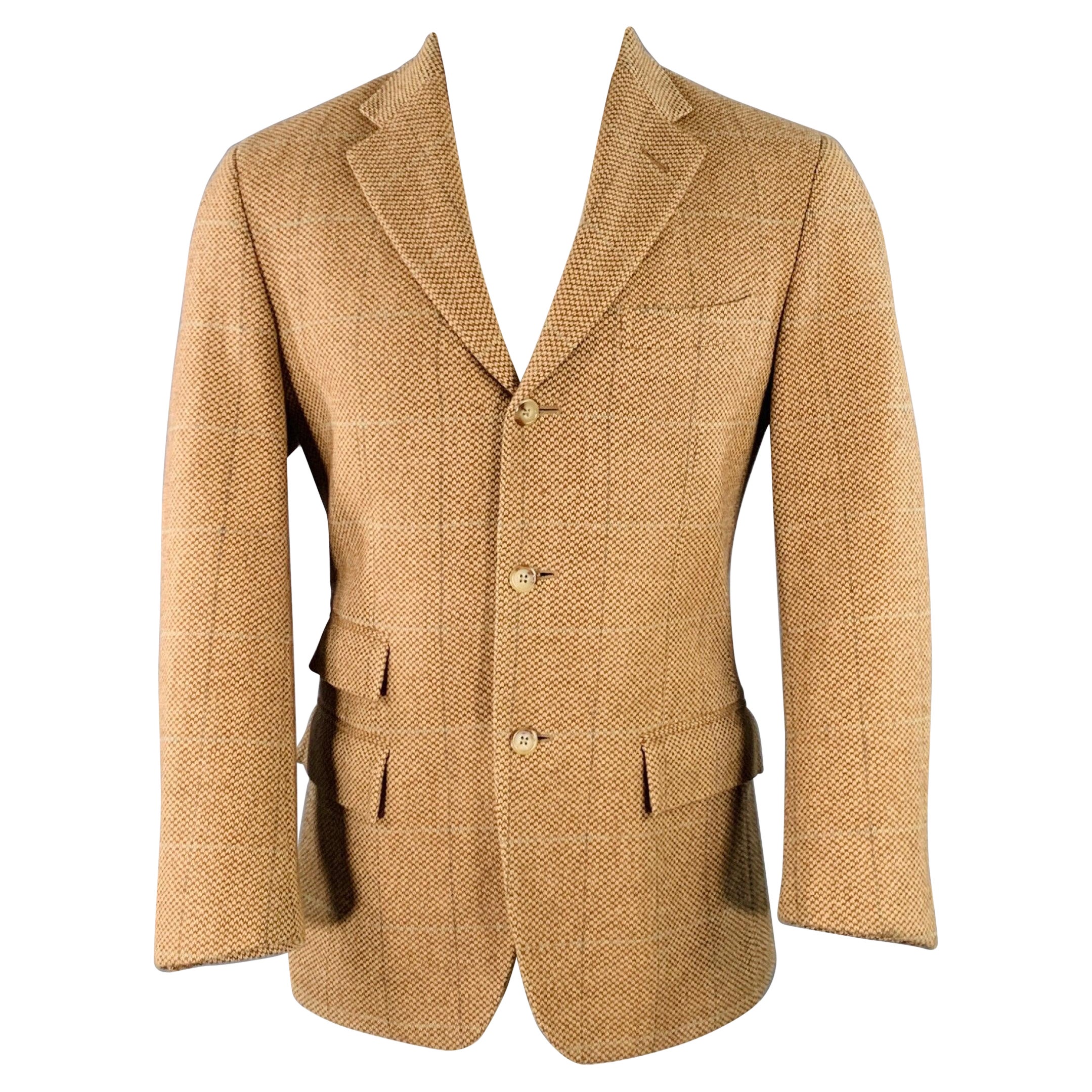 RALPH LAUREN Taille 38 Regular Tan Brown Plaid Wool Angora Notch Lapel Sport Coat en vente