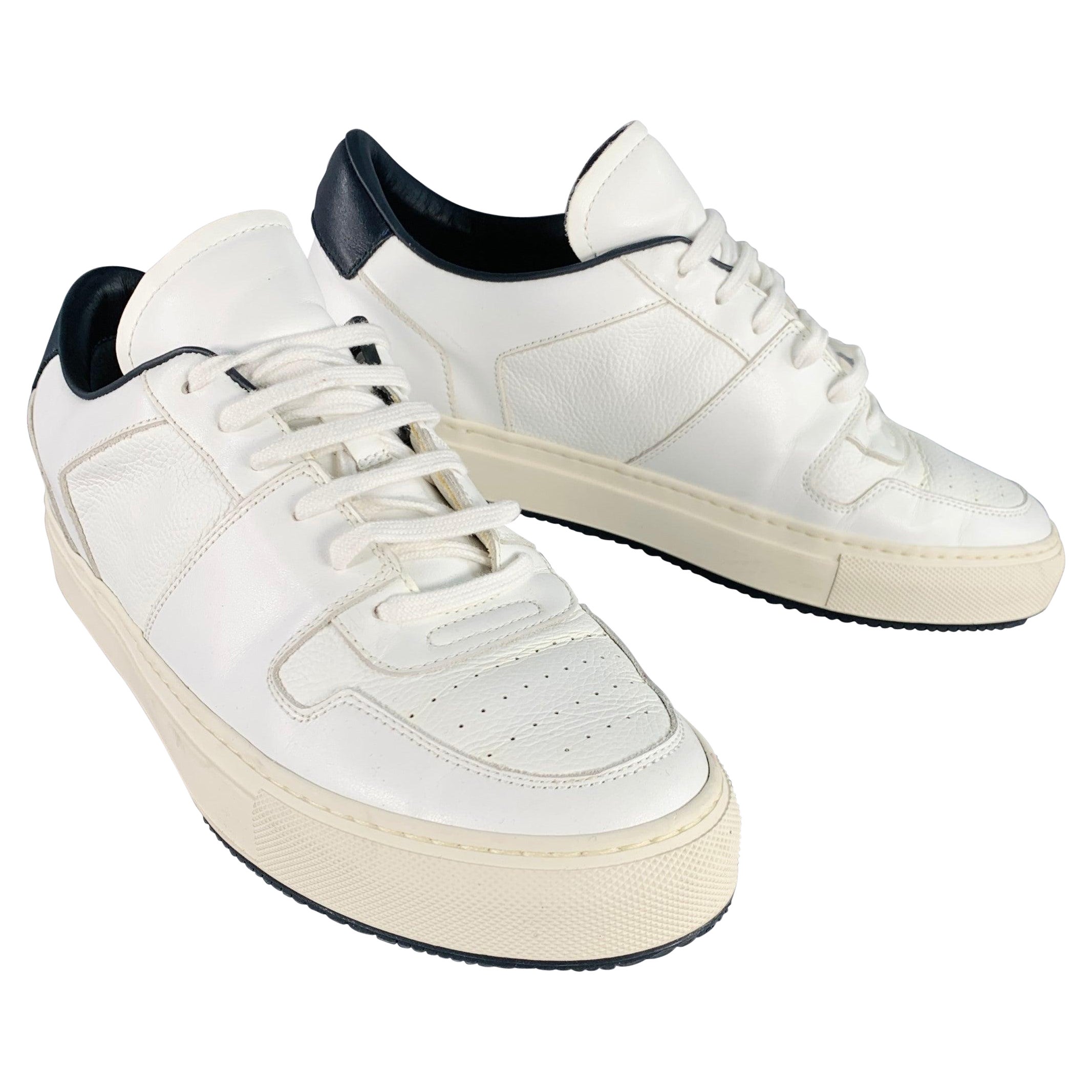 COMMON PROJECTS Size 11 White Black Leather Lace-Up Low Top Sneakers For Sale