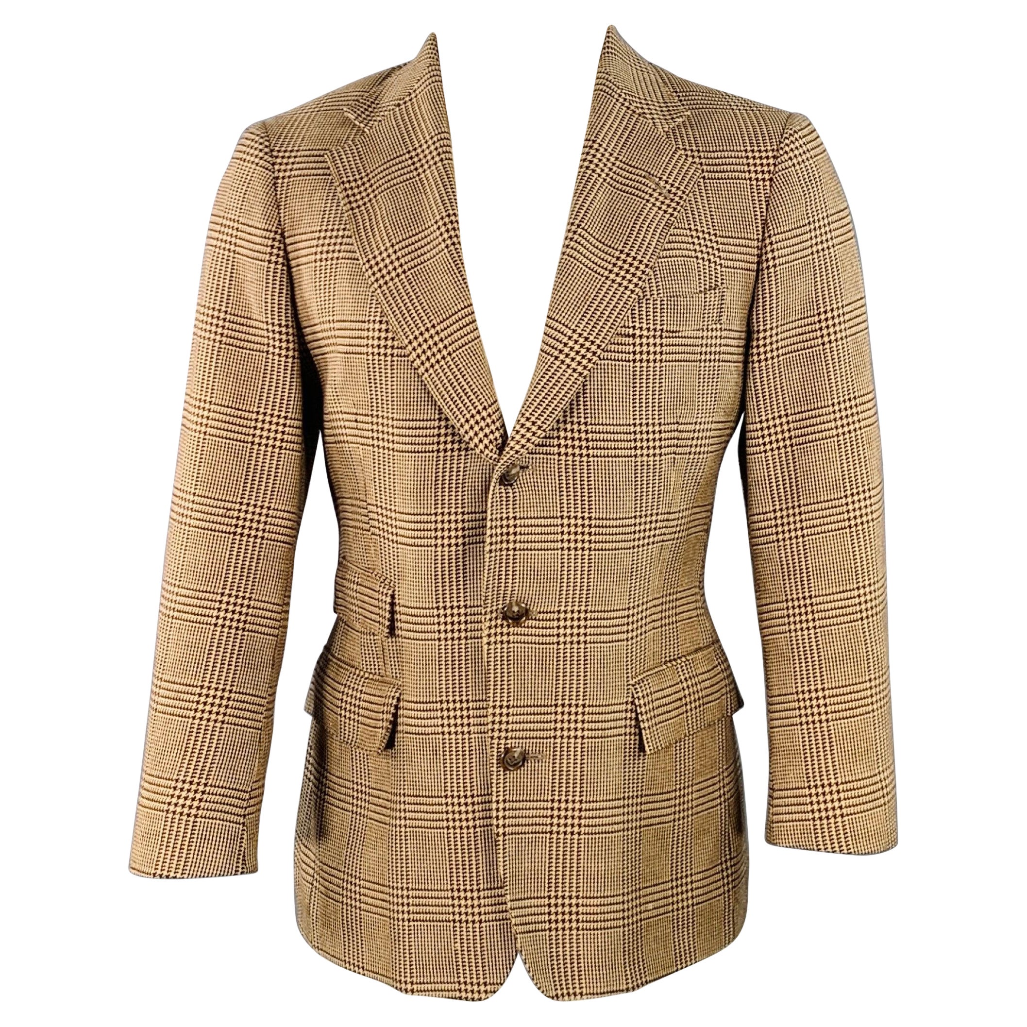 Ralph Lauren Taille 38 Regular Tan Brown Glenplaid Cotton Cashmere Sport Coat en vente