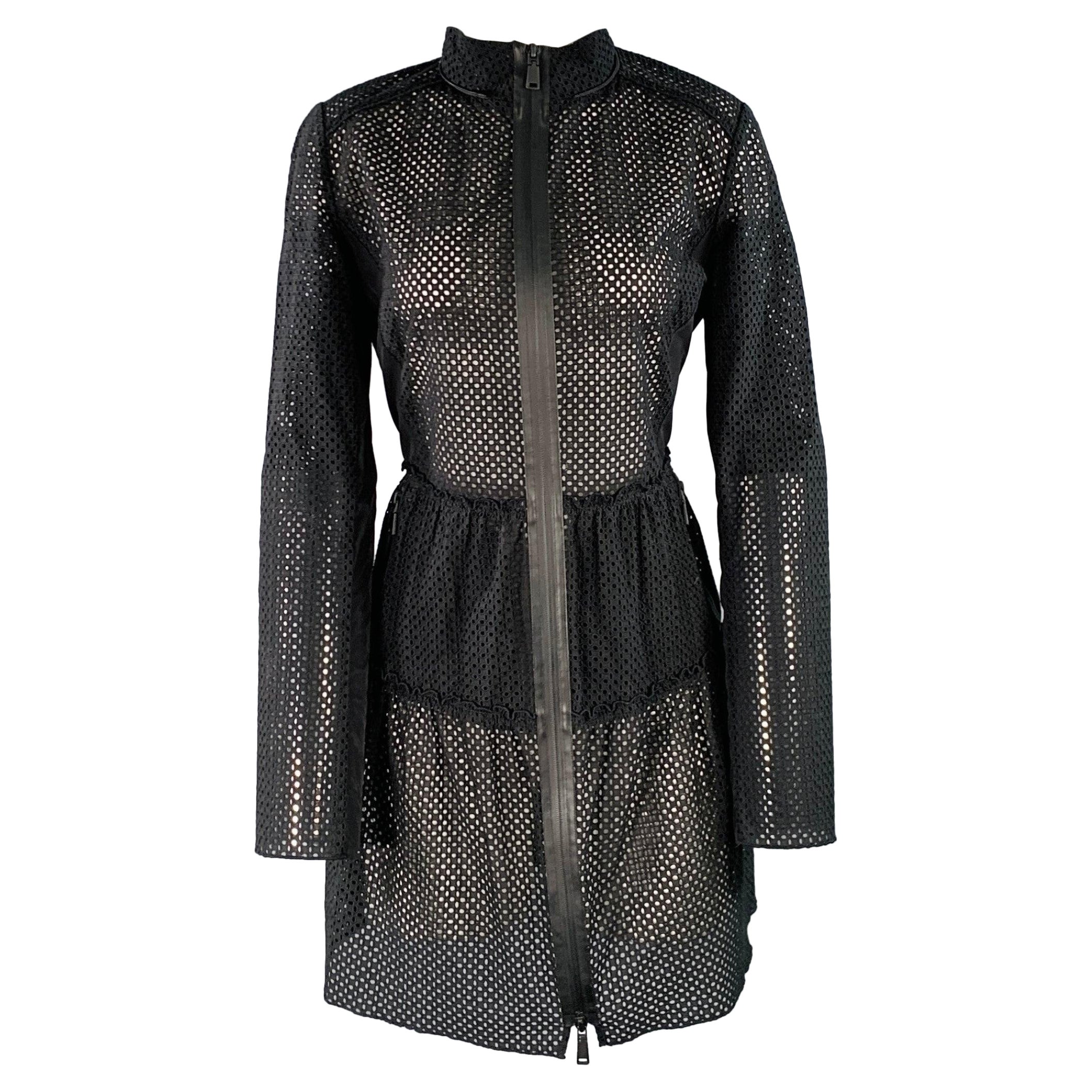 ELIE TAHARI Taille M Robe à manches longues zippées en coton noir avec œillets en vente