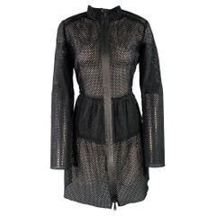 ELIE TAHARI Taille M Robe à manches longues zippées en coton noir avec œillets