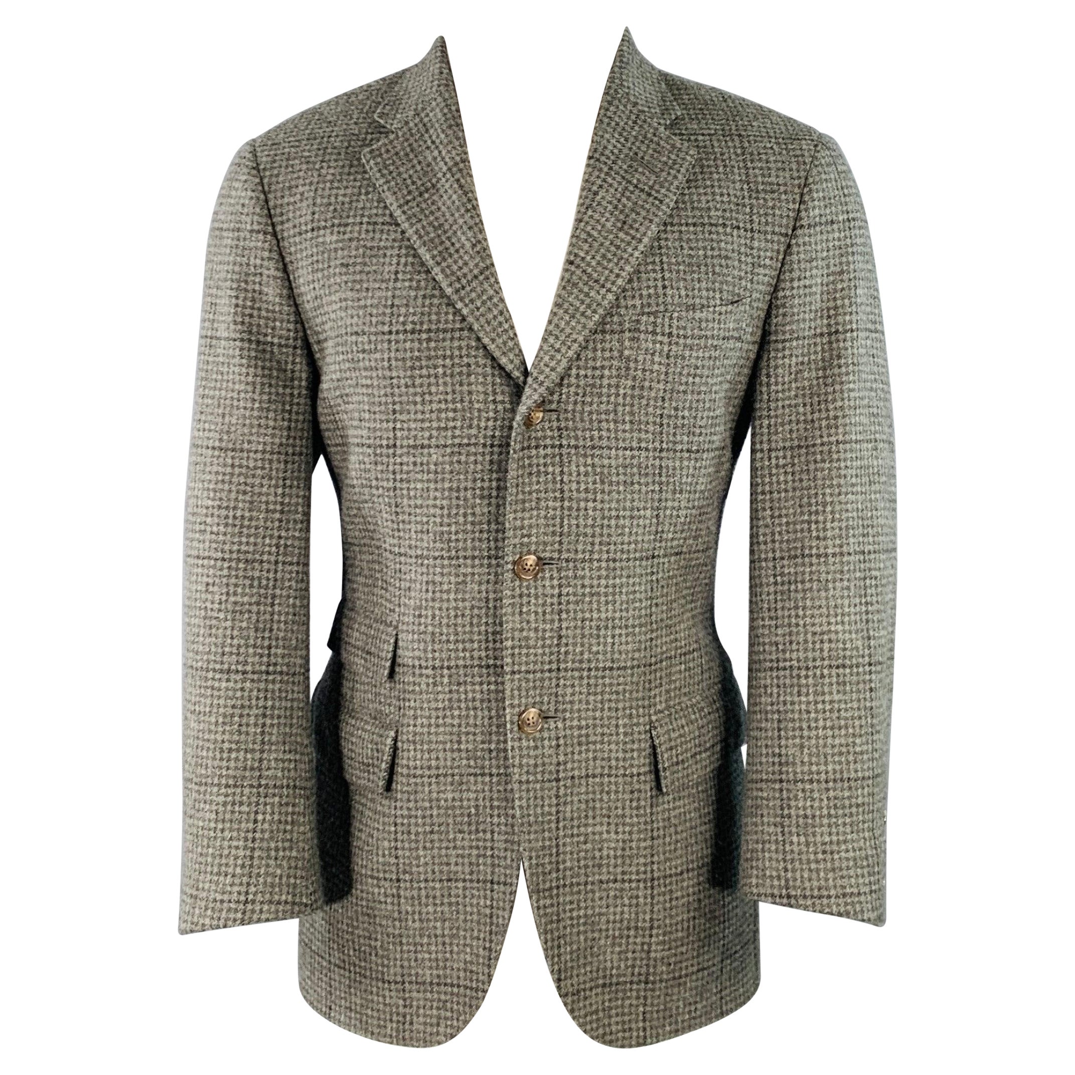 RALPH LAUREN Taille 38 Regular Manteau de sport en cachemire à carreaux gris clair en vente