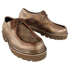 LOUIS VUITTON Size 10 Ranger Derby Brown Beige Coated Canvas Chunky Sole Moccasin Lace-Up Shoes