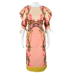 Alberta Ferretti Taille 8 Rose Multi Color Polyester Blend Puffy Sleeve Floral Dress