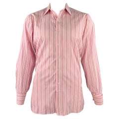 TURNBULL & ASSER Vintage Größe L Rosa Weiß gestreift Baumwolle Französisch Manschette Langarmhemd