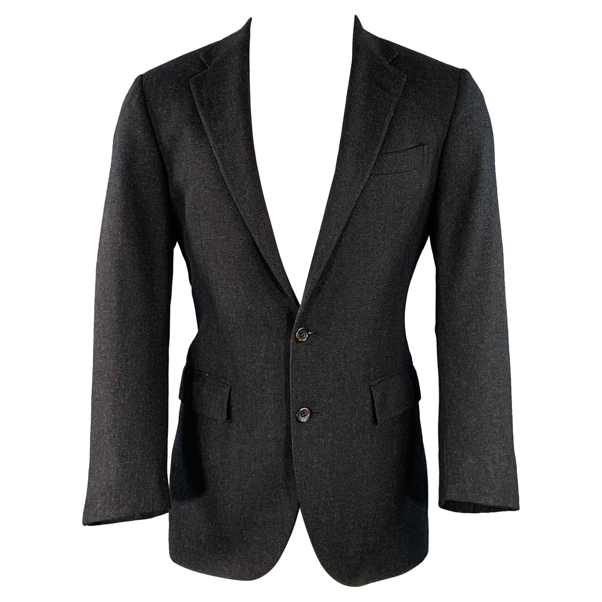RALPH LAUREN Taille 38 Regular Grey Black Woven Wool Notch Lapel Sport Coat en vente