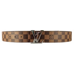 LOUIS VUITTON  Size 38 LV Initiales Brown Beige Checkered Coated Canvas Belt