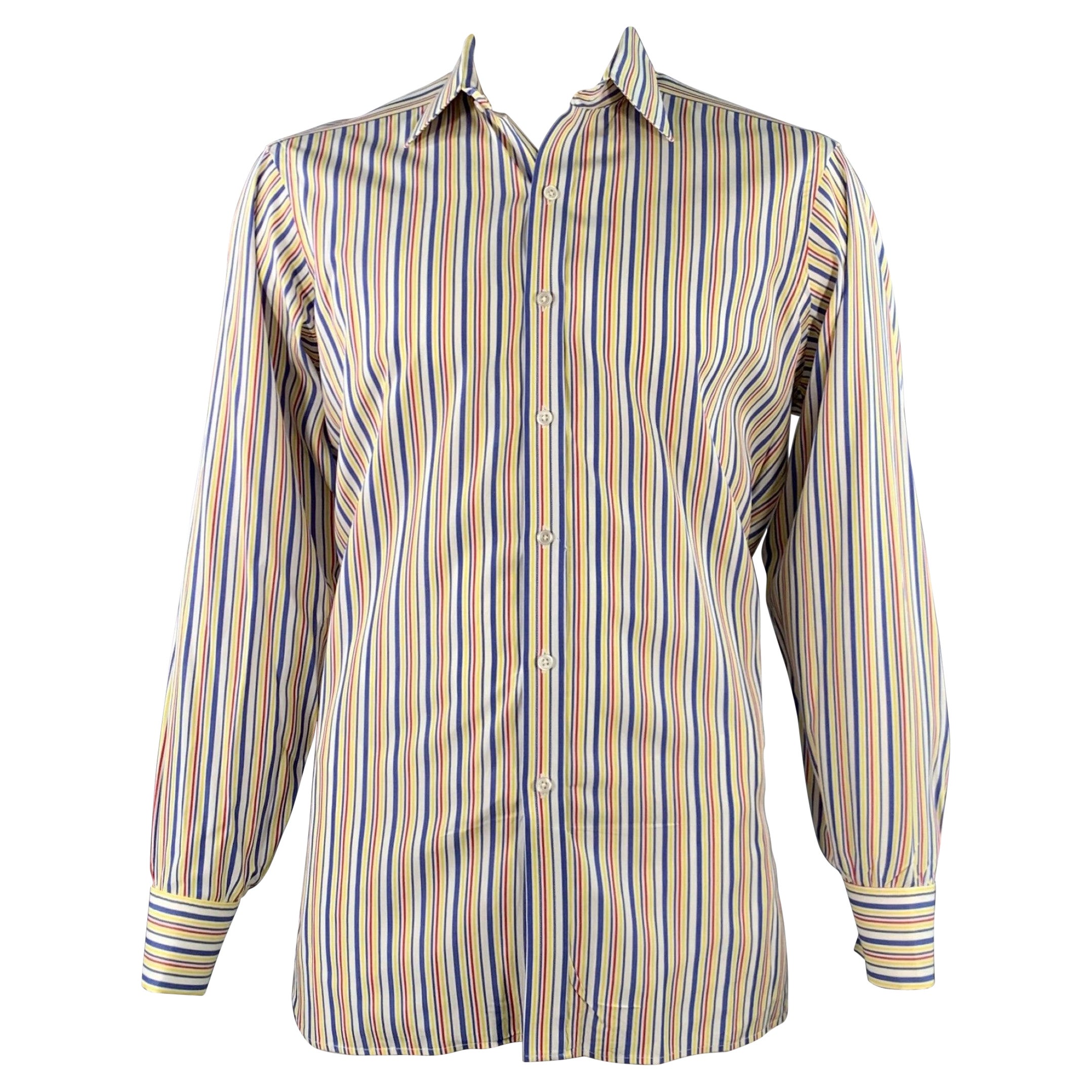 TURNBULL & ASSER Vintage Größe L Weiß Mehrfarbig Gestreift Baumwolle Französisch Manschette Langarmhemd im Angebot