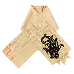 ETRO Beige Multi Color Beaded Leather Wool Silk Sequined Scarf