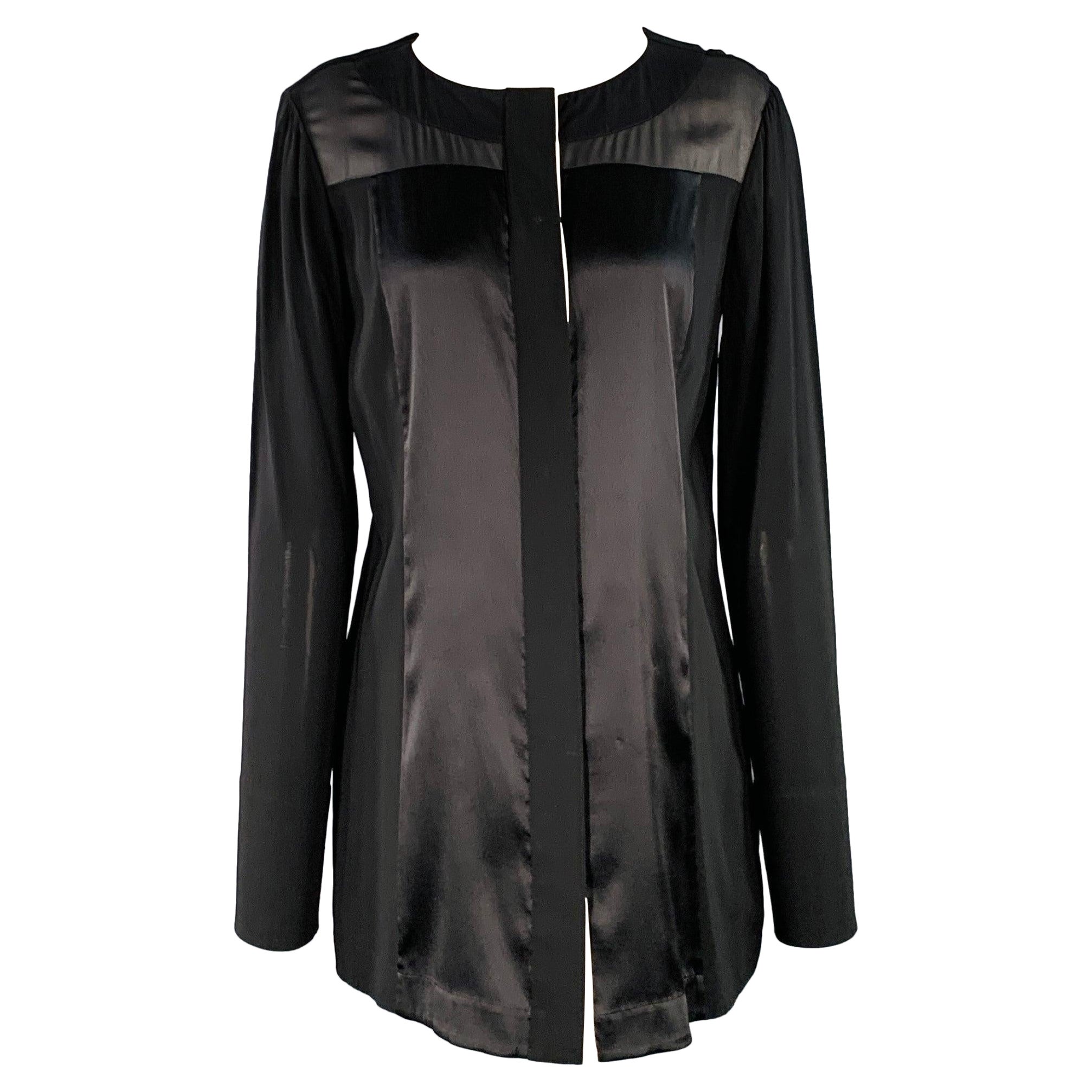 Donna Karan Taglia 8 Camicetta nera crema in misto viscosa con bottoni nascosti in vendita