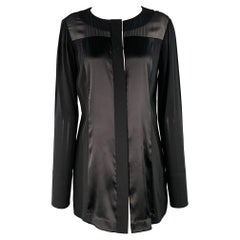 Donna Karan Taglia 8 Camicetta nera crema in misto viscosa con bottoni nascosti