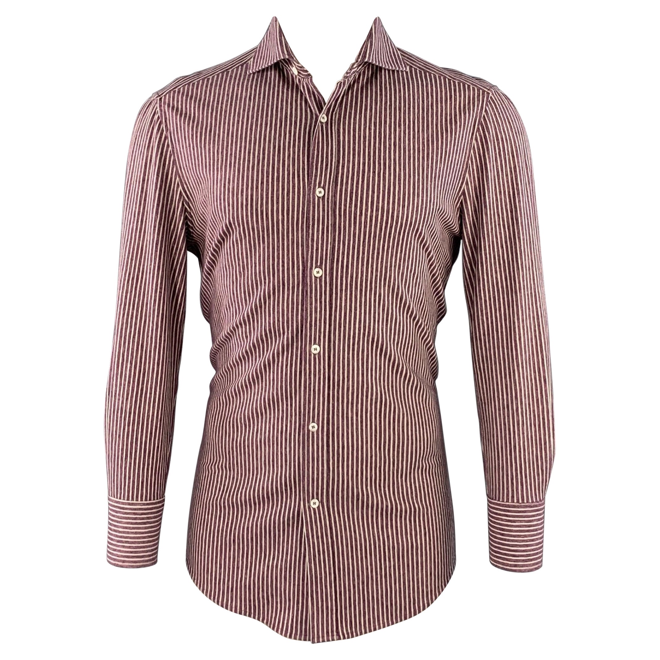BRUNELLO CUCINELLI Größe S Lila Weiß Gestreift Baumwolle Spreizkragen Langarmhemd im Angebot