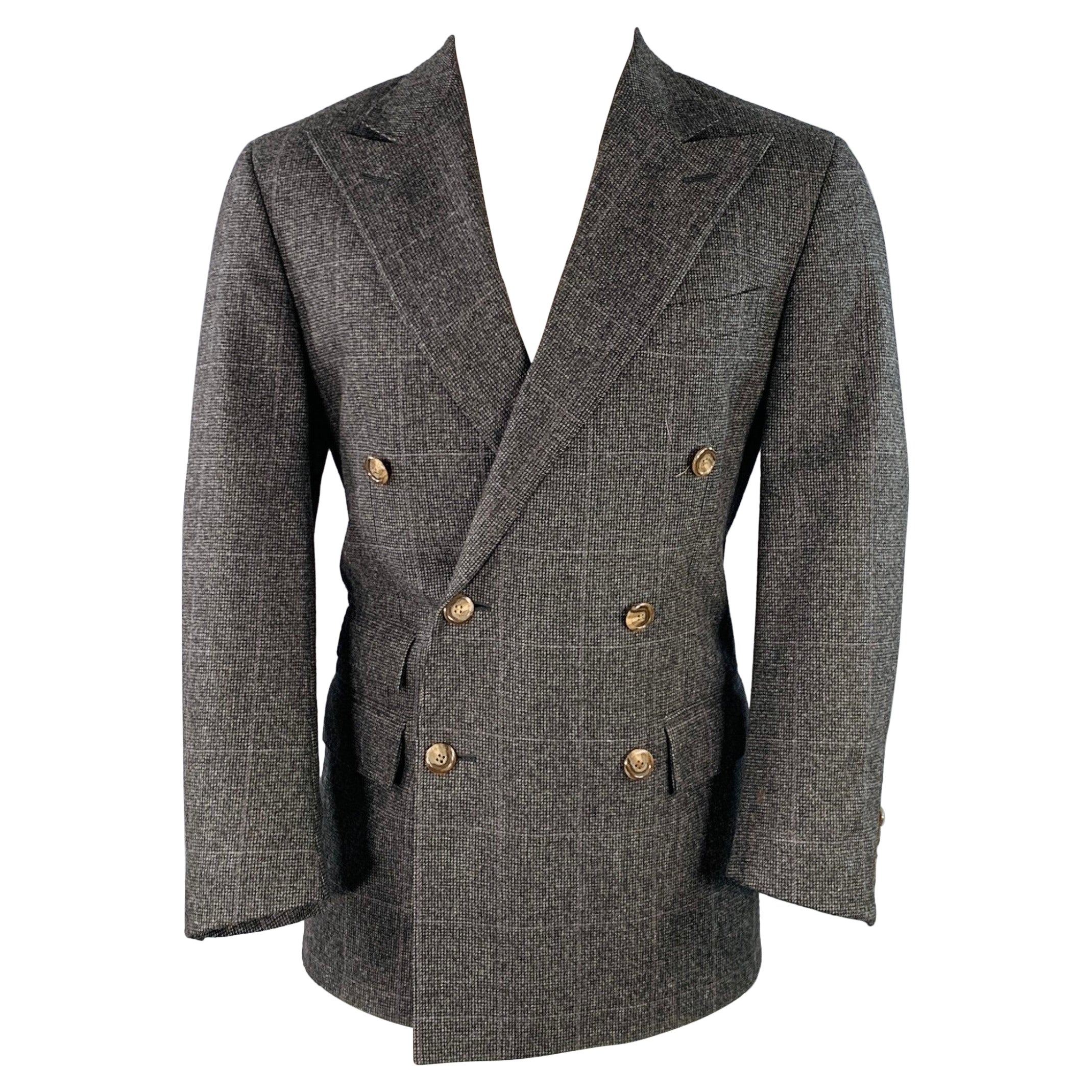 RALPH LAUREN Size 38 Regular Black Nailhead Wool Sport Coat For Sale