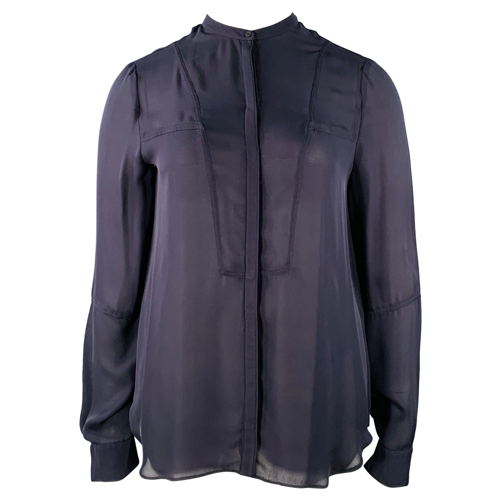 A.L.C. Taille L Chemisier sans col à boutons cachés noir en vente