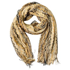 Missoni Beige Scialle con frangia in maglia di viscosa multi colore Zig Zag