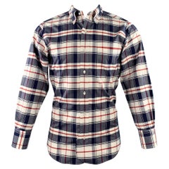 Black Fleece Size S White Navy Red Plaid Cotton One Pocket Long Sleeve Shirt