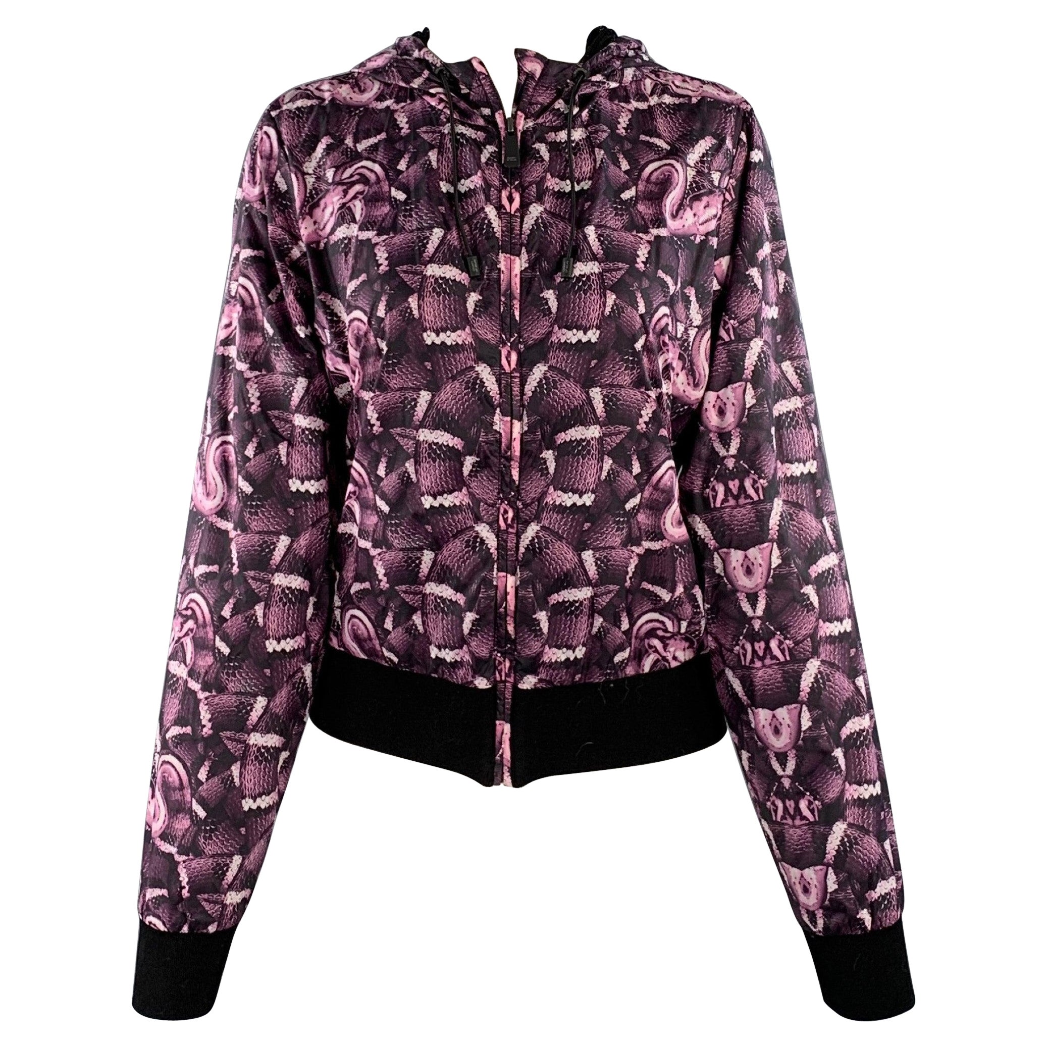 MARCELO BURLON Size S Black Purple Polyamide Snake Print Hooded Rain Jacket For Sale