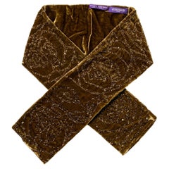 RALPH LAUREN COLLECTION Khaki Beaded Floral Viscose Silk Velvet Scarf