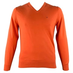 CAROLINA HERRERA Size M Orange Cotton V-Neck Pullover