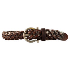 SALVATORE FERRAGAMO Taille 38 Ceinture en cuir tressé marron foncé argenté