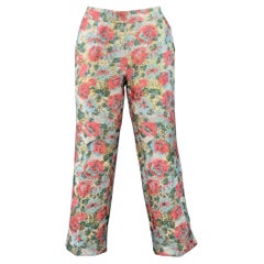 DOLCE & GABBANA Size 6 White Pink Jacquard Floral Capri Dress Pants