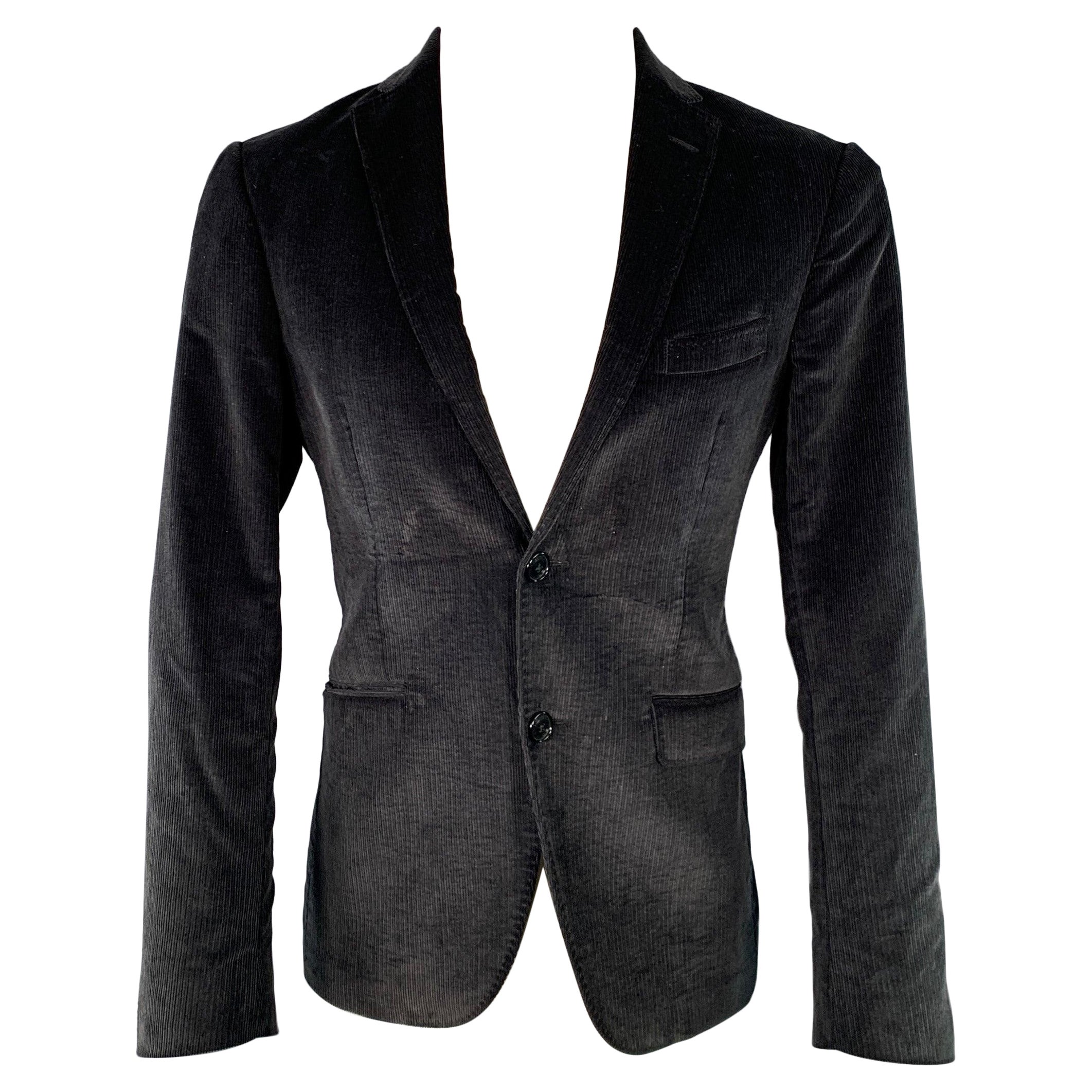 ETRO Size 38 Black Corduroy Cotton Blend Notch Lapel Sport Coat For Sale