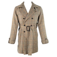 BLACK FLEECE Taglia 40 Beige Multi Colore Lana Pied-de-poule Doppio Petto Trench con Cintura