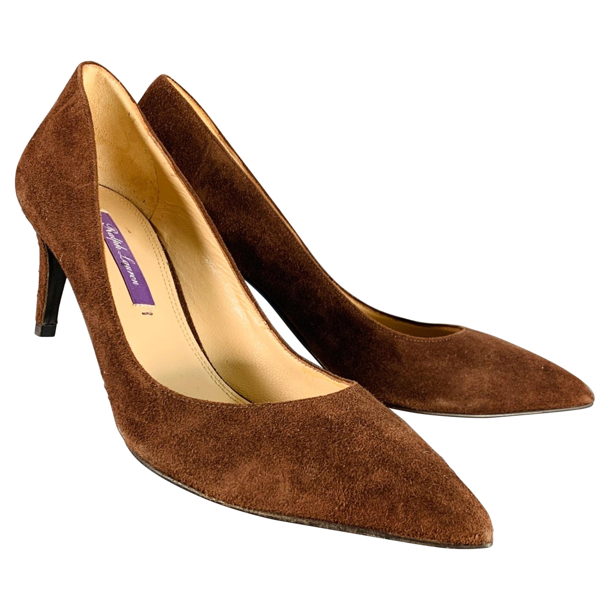 RALPH LAUREN COLLECTION Size 6.5 Brown Suede Pointed Toe Classic Pumps For Sale