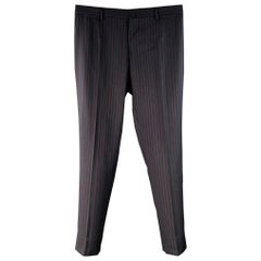 Dolce & Gabbana Taille 34 Pantalon habillé en laine à rayures noires et bourgogne à devant plat