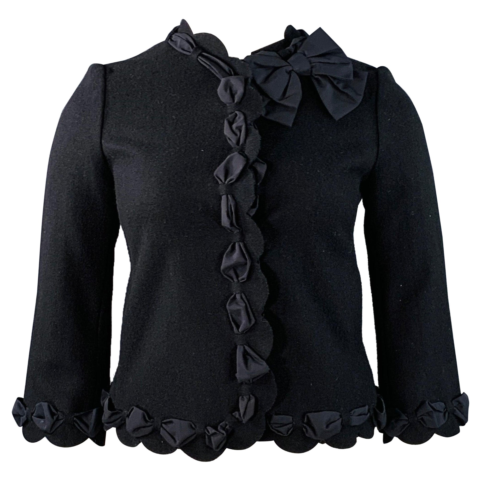 MOSCHINO COUTURE Taille 10 Veste en laine mélangée noire avec rubans à pressions Blazer en vente