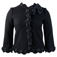 MOSCHINO COUTURE Taille 10 Veste en laine mélangée noire avec rubans à pressions Blazer