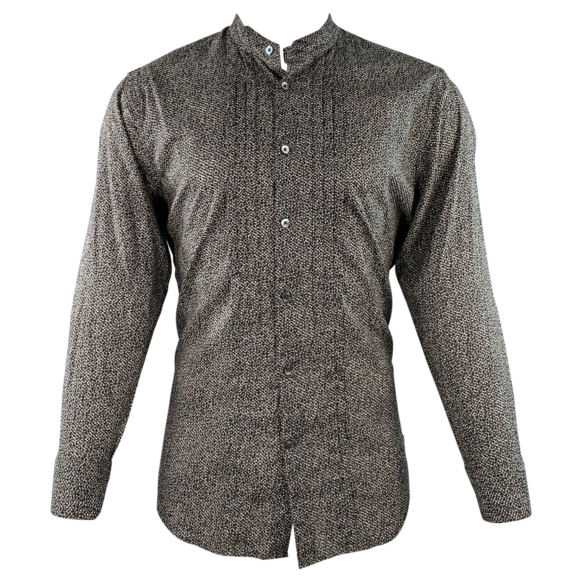 JOHN VARVATOS Size M Black White Abstract Floral Pleated Tuxedo Long Sleeve Shirt For Sale