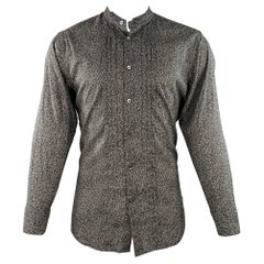 JOHN VARVATOS Size M Black White Abstract Floral Pleated Tuxedo Long Sleeve Shirt