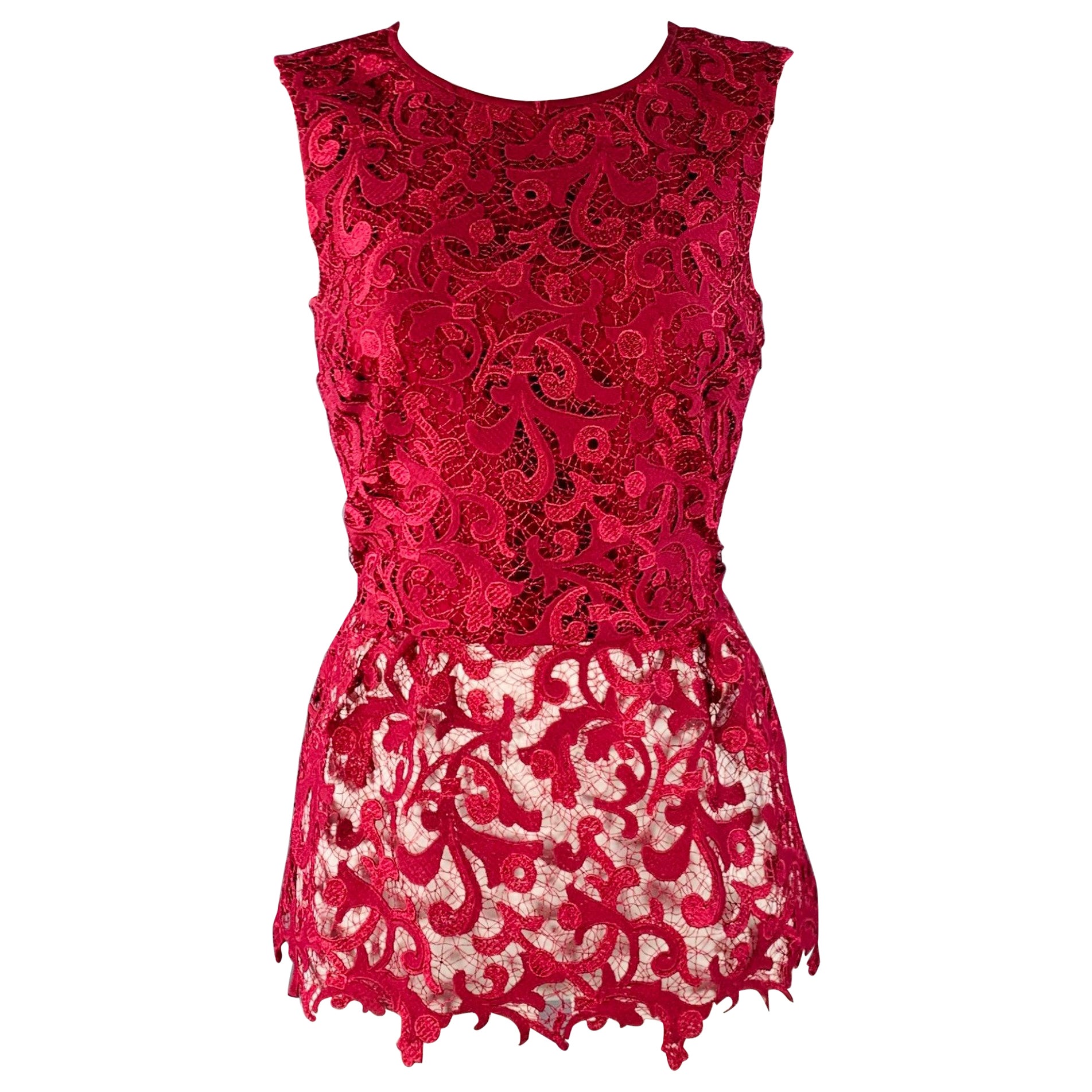 Oscar De La Renta Taille 2 Burgundy Polyester Peplum Sleeveless Dress Top en vente