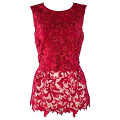 Oscar De La Renta Taille 2 Burgundy Polyester Peplum Sleeveless Dress Top