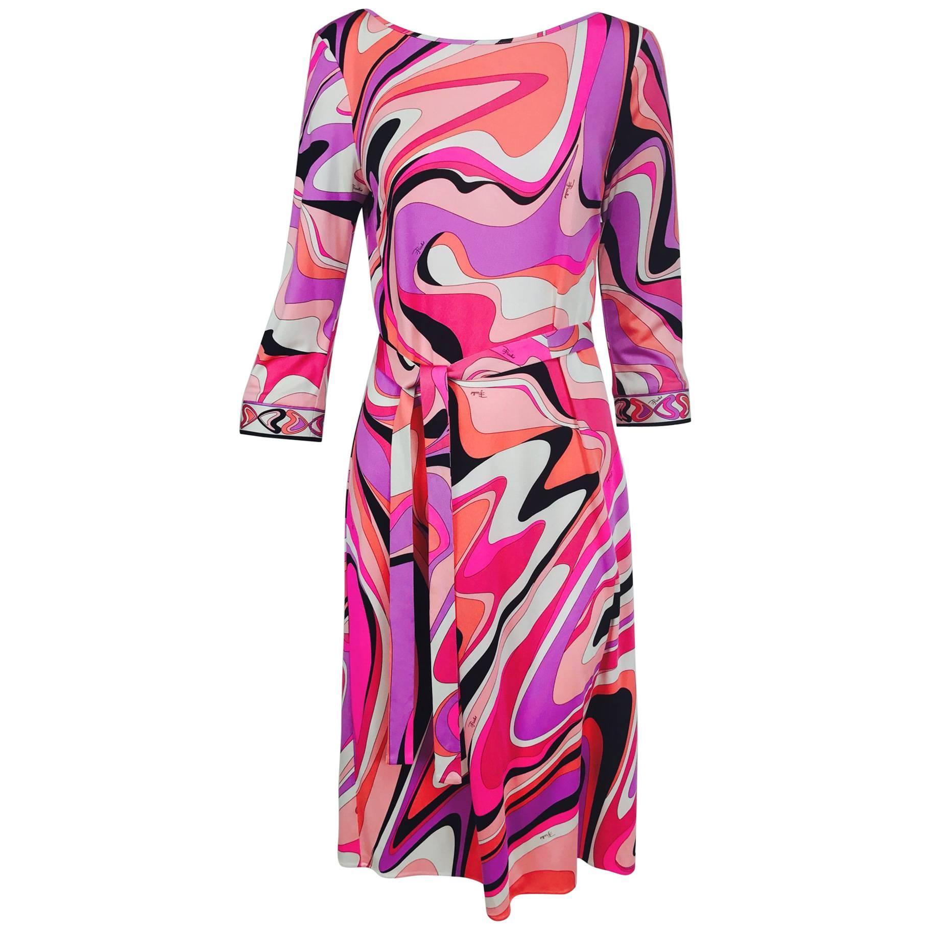 Pucci silk jersey scoop back dress in pink and orange plus 