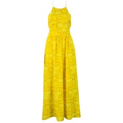 Tibi Size 2 Yellow Brown Polyester Print Halter Dress (robe dos nu)