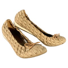 CHRISTIAN DIOR Size 9.5 Tan Brown Canvas Oblique Monogram Slip On Bow Flats