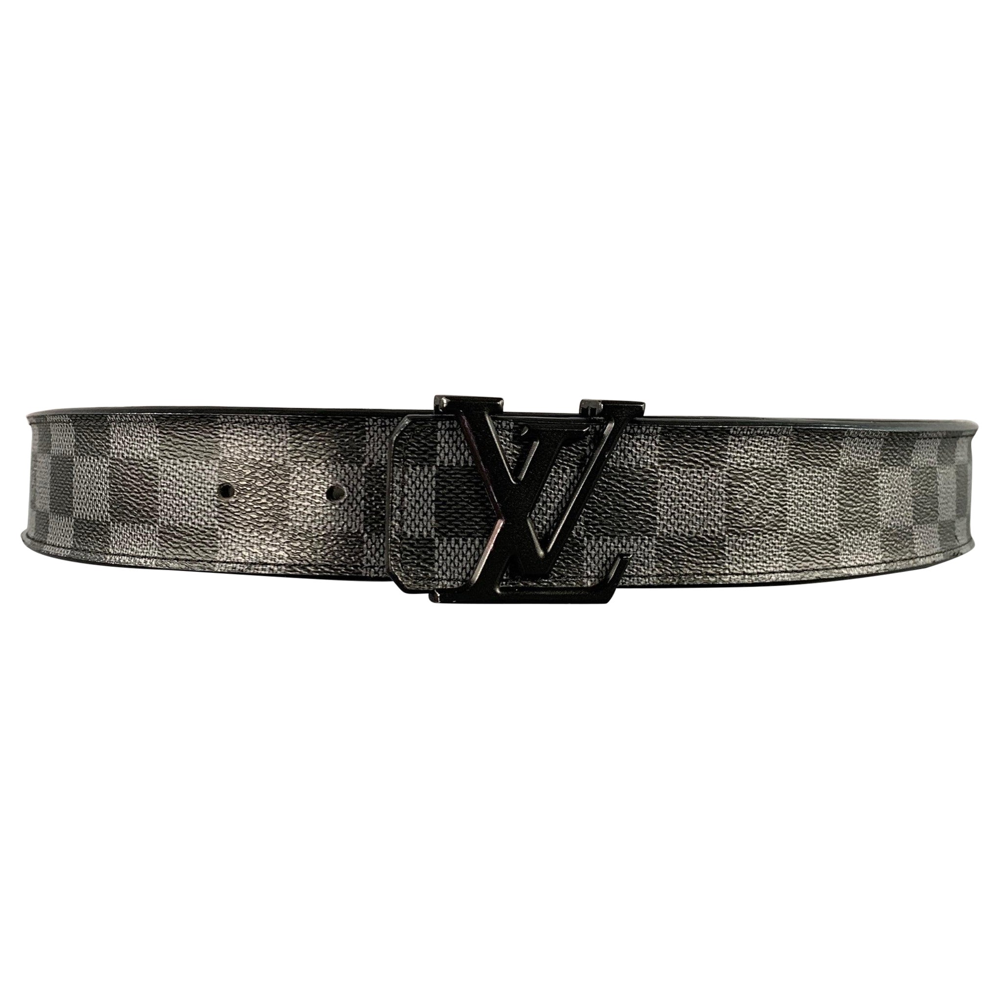 LOUIS VUITTON Größe 35 Grau Schwarz Kariert Coates Segeltuchgürtel im Angebot