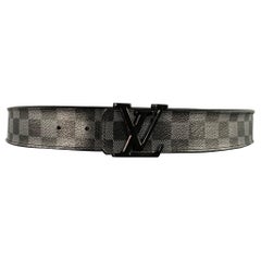 LOUIS VUITTON Size 35 Grey Black Checkered Coated Canvas Belt