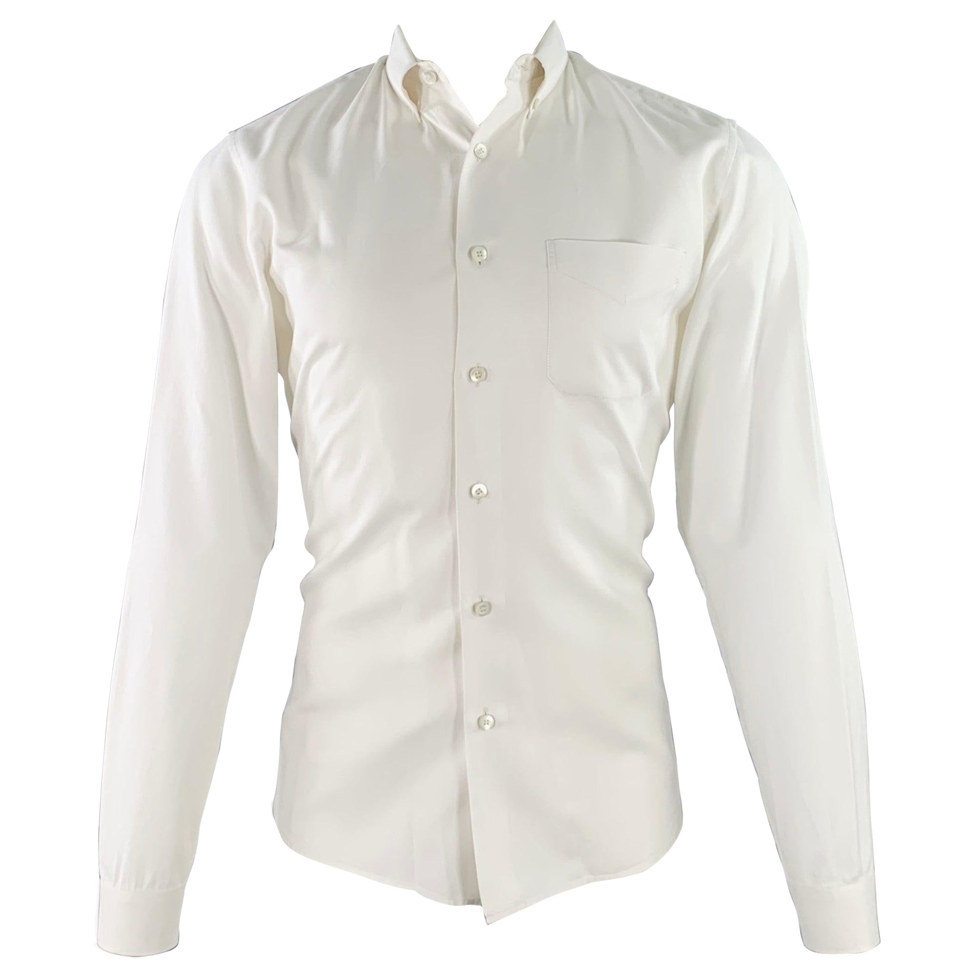 PRADA Size S White Cotton Button Down Collar One Pocket Long Sleeve Shirt en vente
