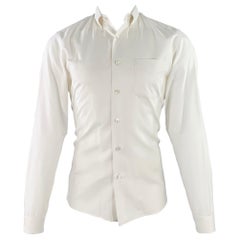 PRADA Size S White Cotton Button Down Collar One Pocket Long Sleeve Shirt