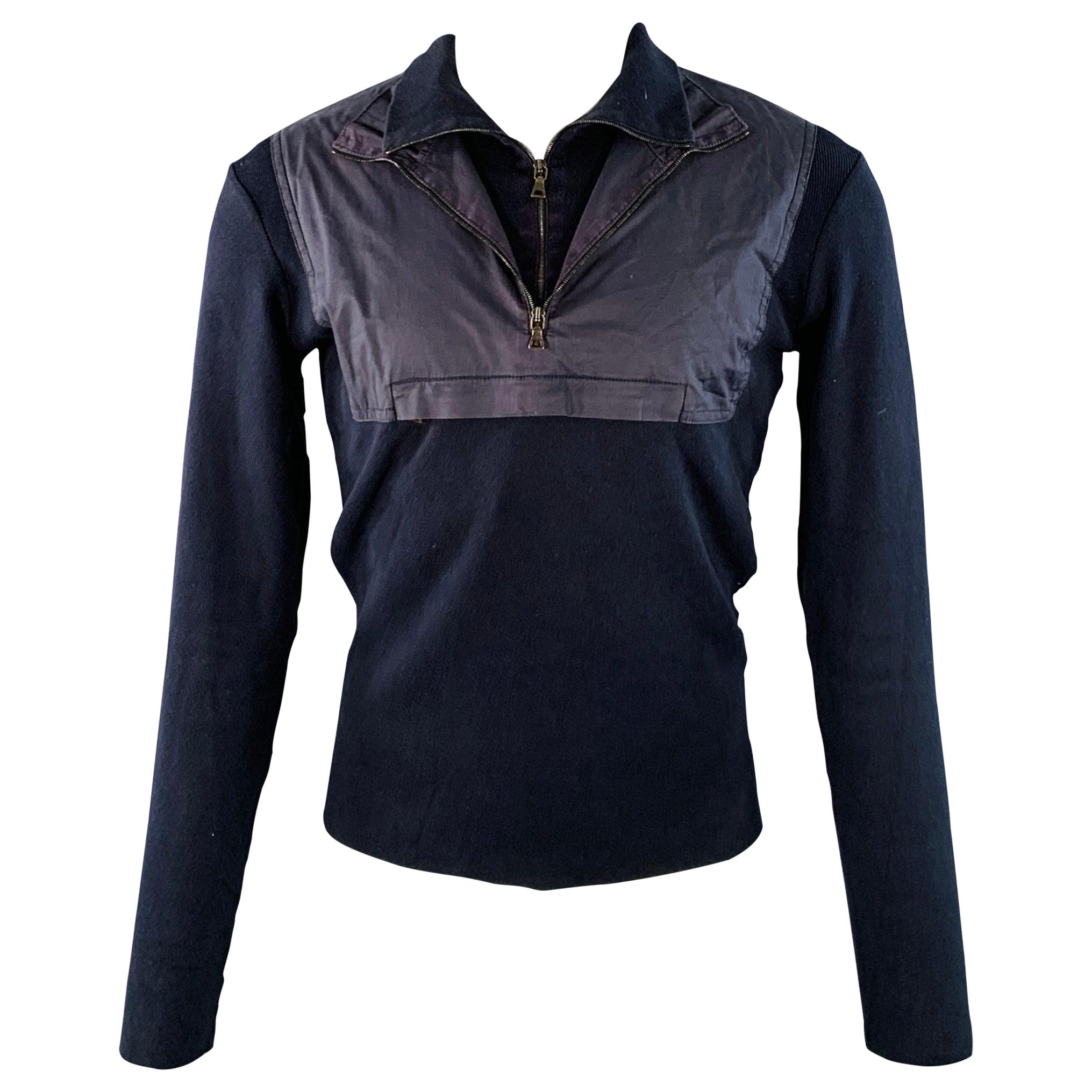 PRADA Size M Navy Cotton Layered 1/4 Zip Pullover For Sale