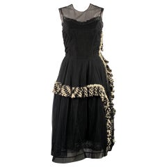 SIMONE ROCHA Talla 6 Negro Blanco Mezcla de Viscosa Malla Faux Pearls Plaid Trim Vestido de cóctel sin mangas
