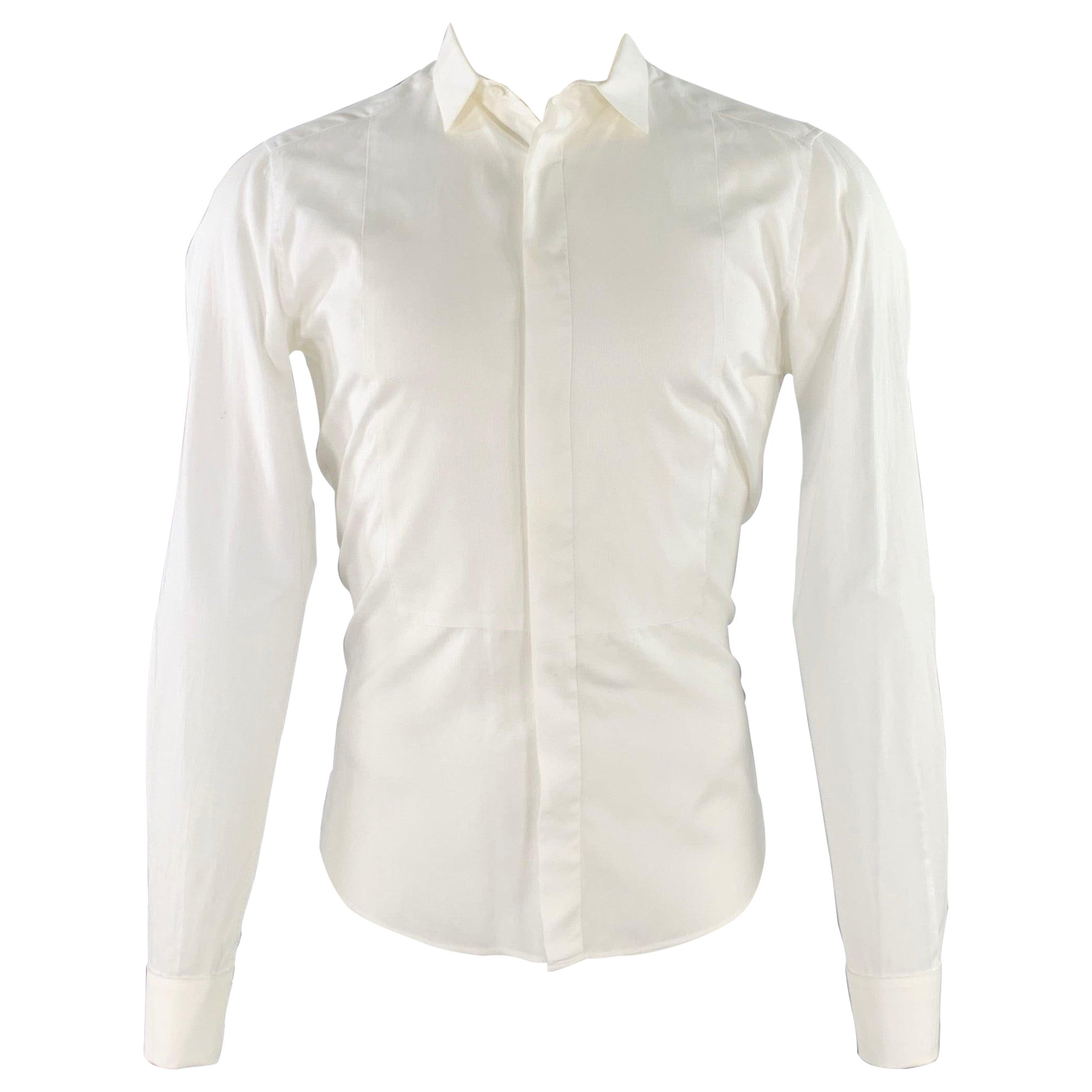 VALENTINO Size S White Cotton French Cuff Hidden Buttons Tuxedo Long Sleeve Shirt For Sale