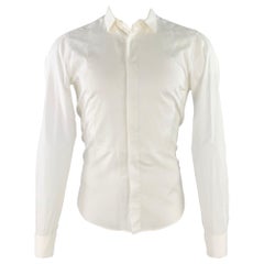 VALENTINO Size S White Cotton French Cuff Hidden Buttons Tuxedo Long Sleeve Shirt